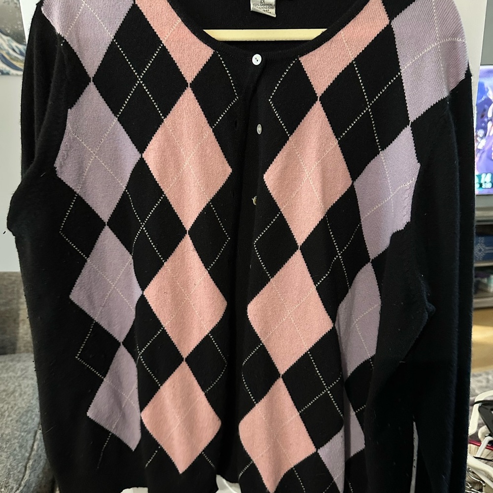 Black and Pink Argyle Women's Sweater